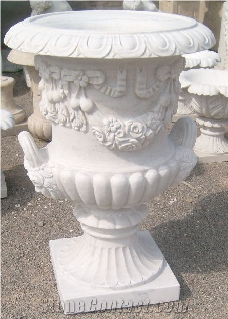 Outdoor Decorative Handcarved White Marble Planter
