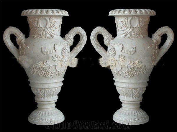 Outdoor Decorative Handcarved White Marble Planter