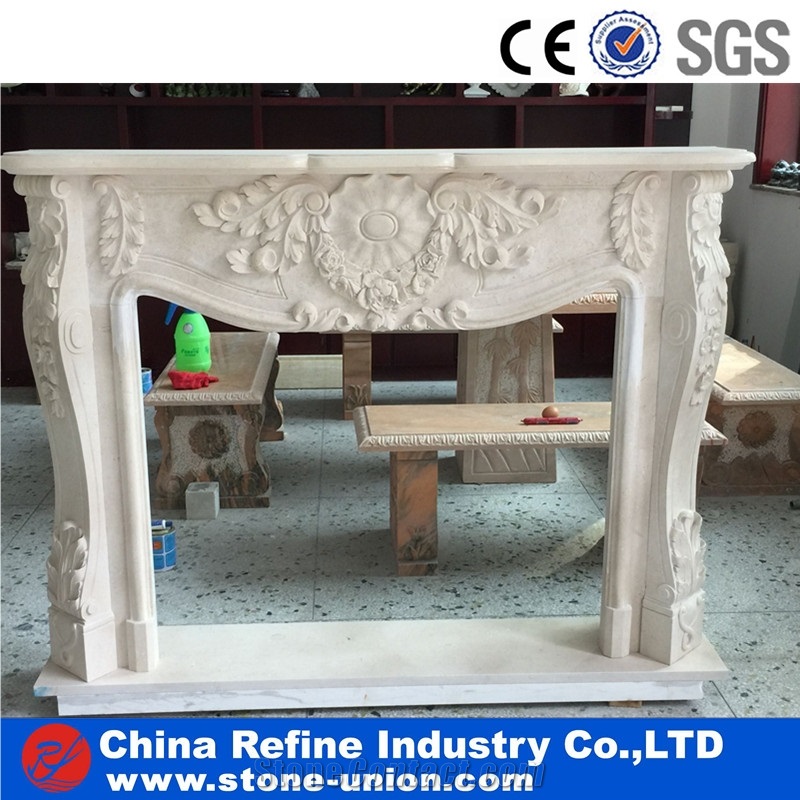 White Marble Sculptured Fireplace Mantel,Fireplace Insert