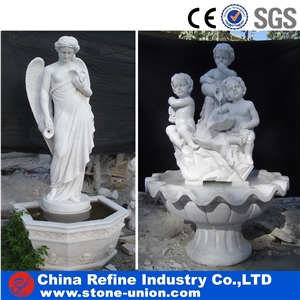 White Marble Angel Hand Carved Sculptured Fountain