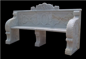 White Marble Outdoor Garden Table & Carving Bench
