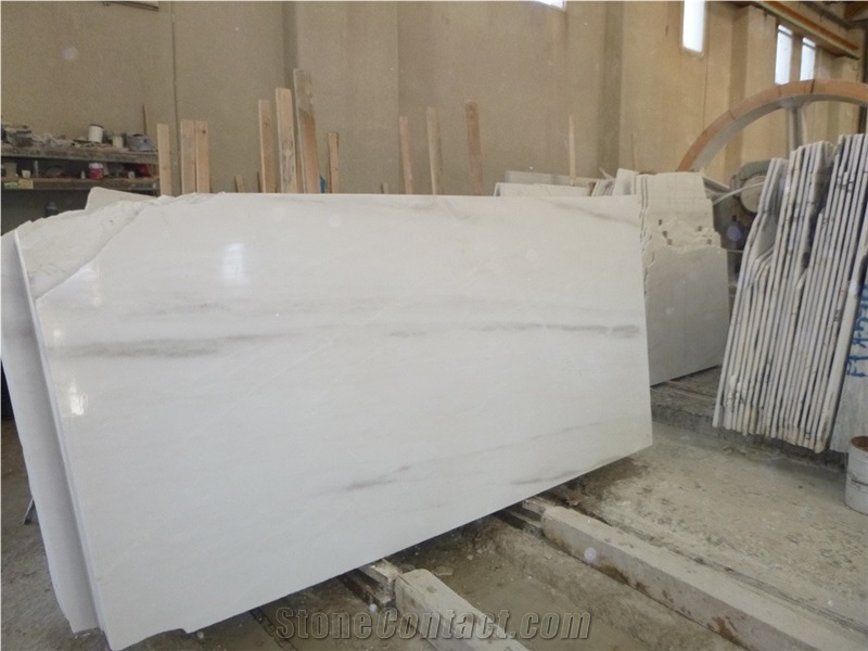 Prinos Commercial White Polished Marble Slabs Veins