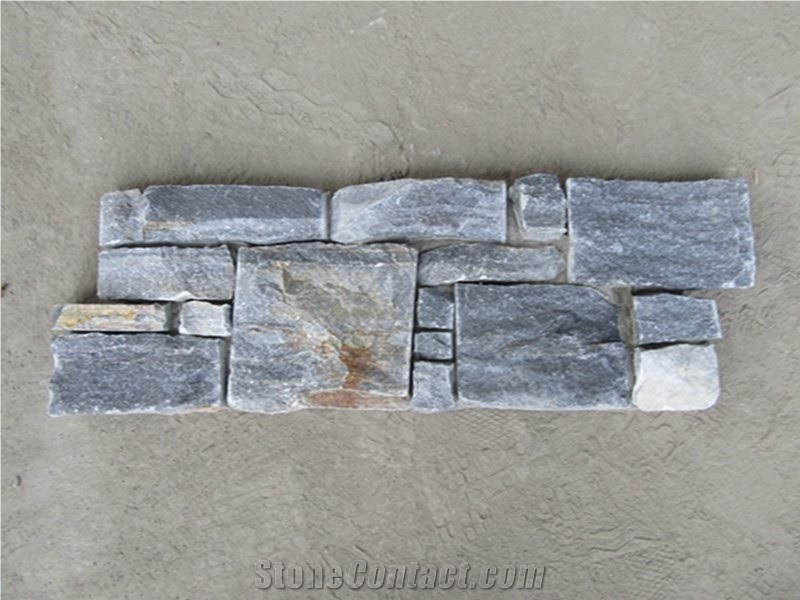 Blue Quartzite Brick Stacked Stone Wall Cladding