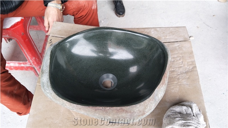 China River Stone Sinks Wash Basins Bathroom Set