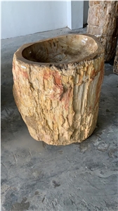 Fossil Petrified Wood Stone Pedestal Basin Natural