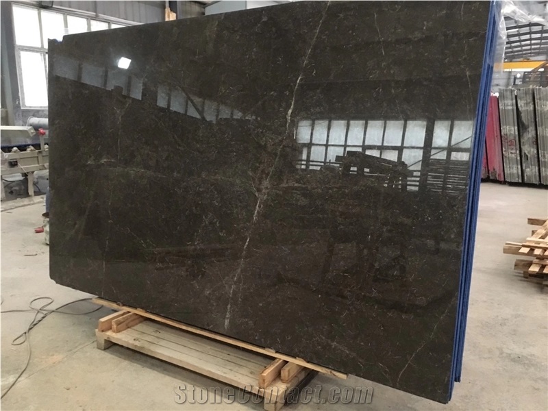 Olive Brown Slab Marble Wall and Floor