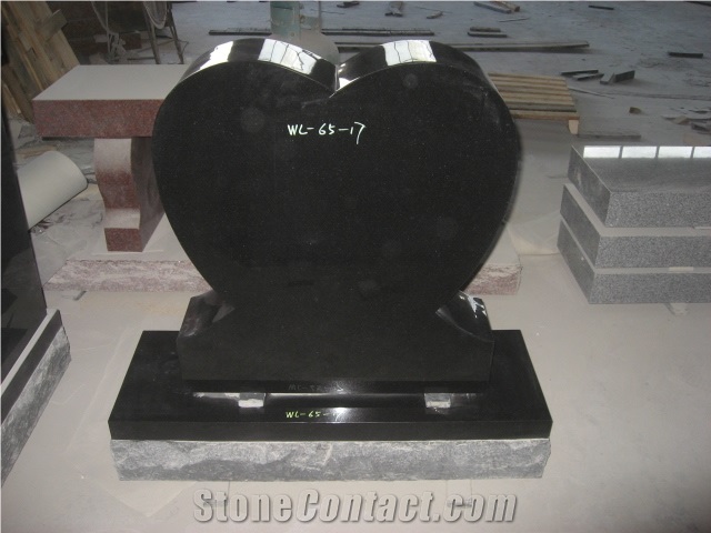 Black Granite Heart Tombstone Headstone Monument