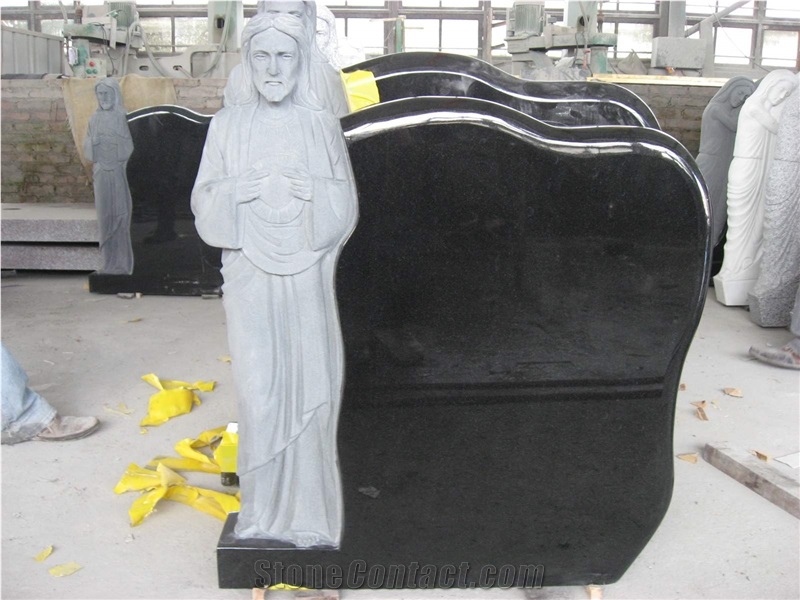 Black Granite Jesus Gravestone Headstone Monument