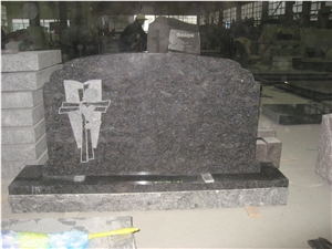 Blue Granite Flower Tombstone Headstone Monument