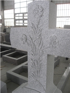 Cemetery White Granite Cross Headstone Monument
