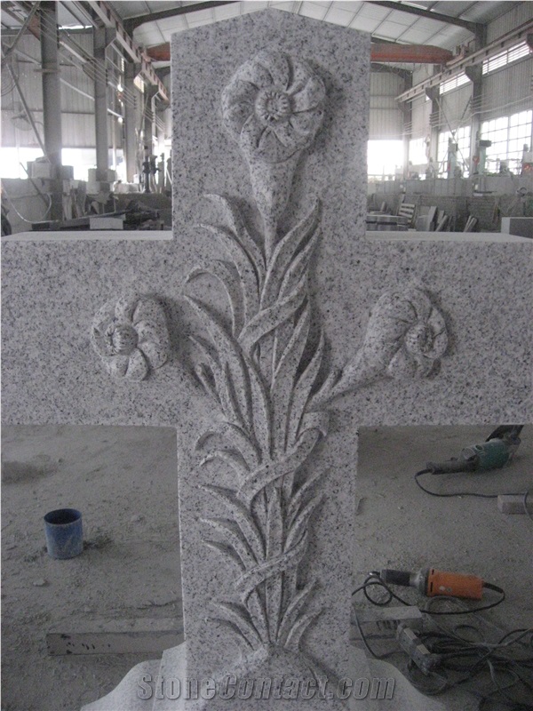 Cemetery White Granite Cross Headstone Monument