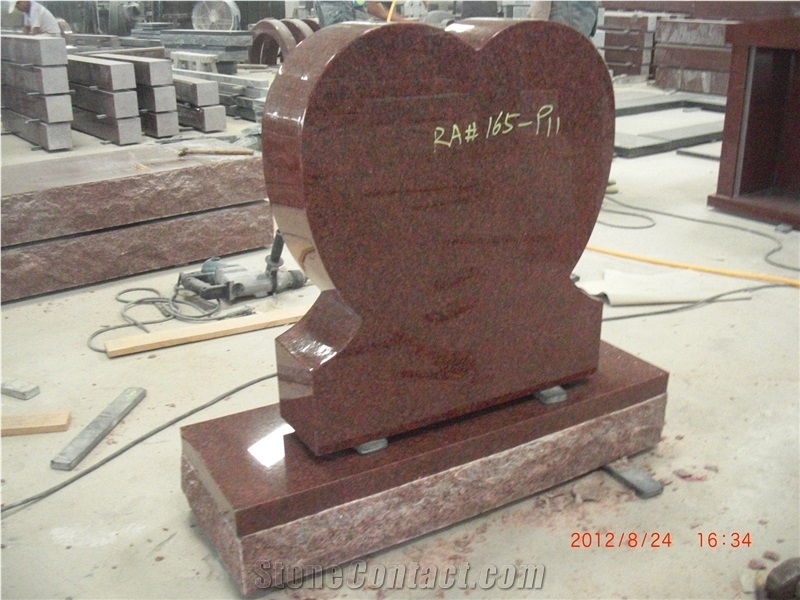 Red Granite Heart Headstones Tombstone Monument