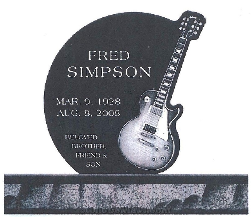 Unique Design Guitar Tombstone Headstone Monument