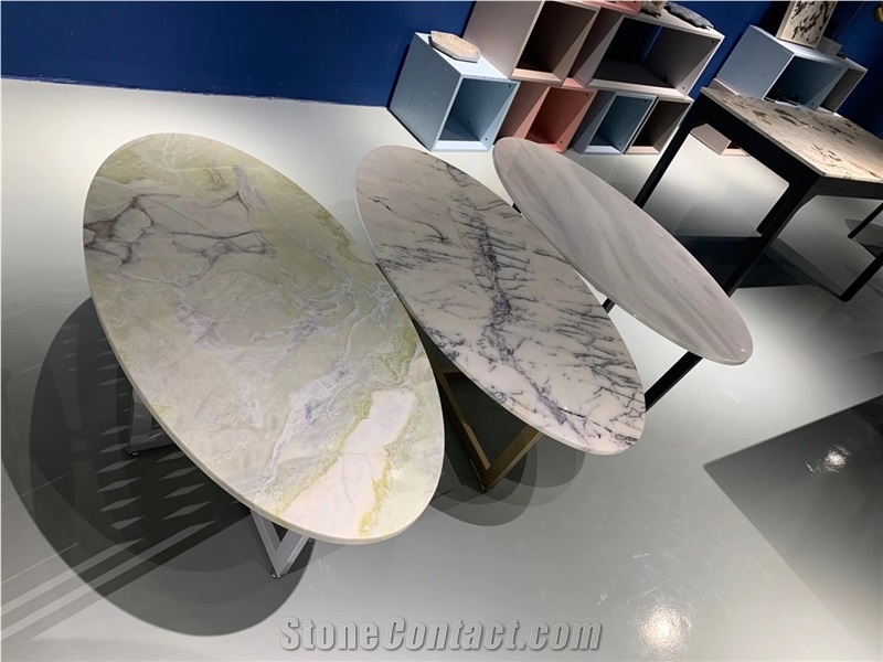 Oval and Round Marble and Onyx Table Customized