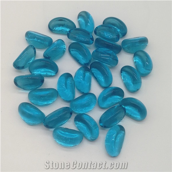 Blue Glass Stones for Garden Landscaping Pebbles from China 