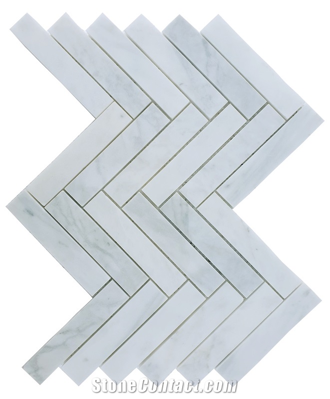 1,25"X6"Herringbone Carrara Extra Polished Mosaic