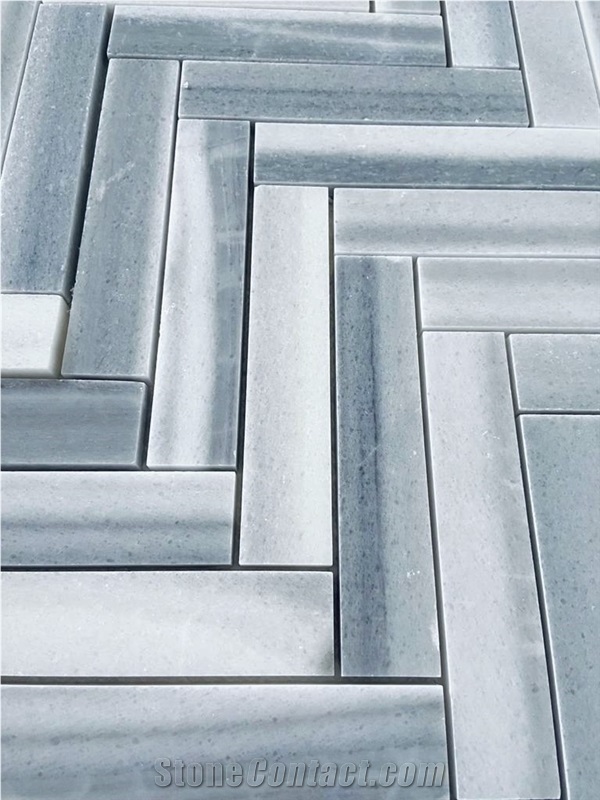 1,25"X6" Herringbone Equator Marble Polished Mosaic