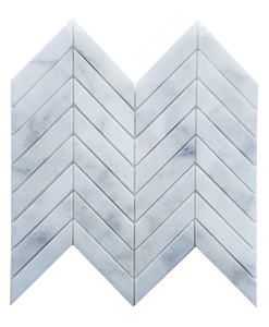 1"X3" Chevron White Marble Polished Mosaic