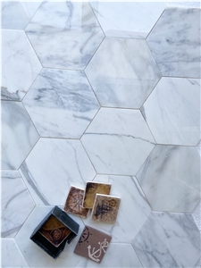 10" Hexagon Calacatta Oro Marble Polished Mosaic Tile