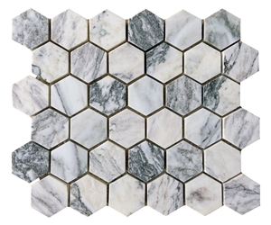 2" Hexagon Green Oasis Marble Honed Mosaic
