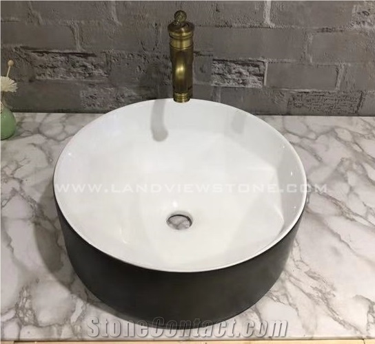 Black Ceramic Sink Marble Veins Wash Basin