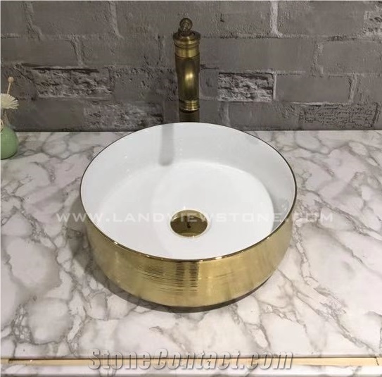 Black Ceramic Sink Marble Veins Wash Basin