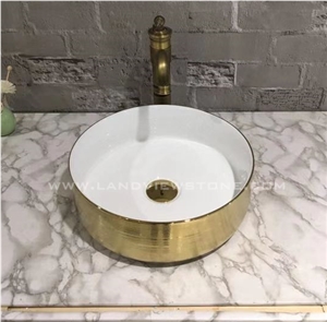Black Ceramic Sink Marble Veins Wash Basin