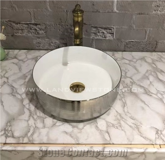 Black Ceramic Sink Marble Veins Wash Basin