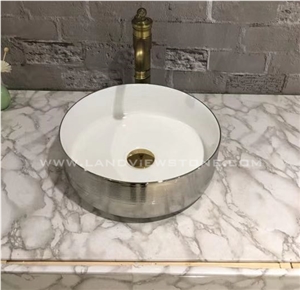 Black Ceramic Sink Marble Veins Wash Basin