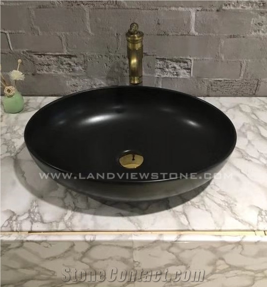 Black Ceramic Sink Marble Veins Wash Basin