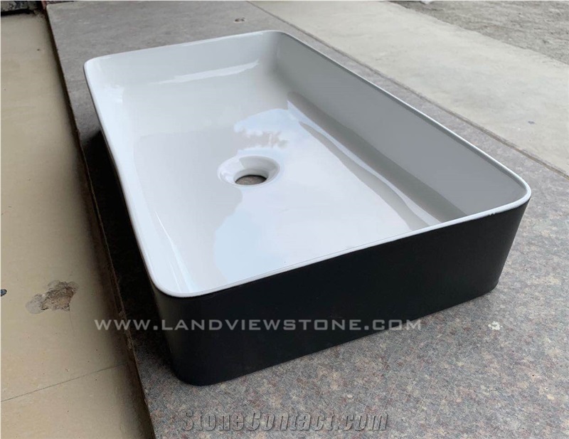 Black Ceramic Sink Marble Veins Wash Basin
