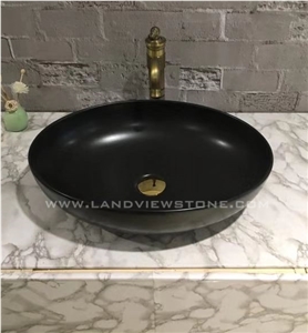 Black Ceramic Sink Marble Veins Wash Basin