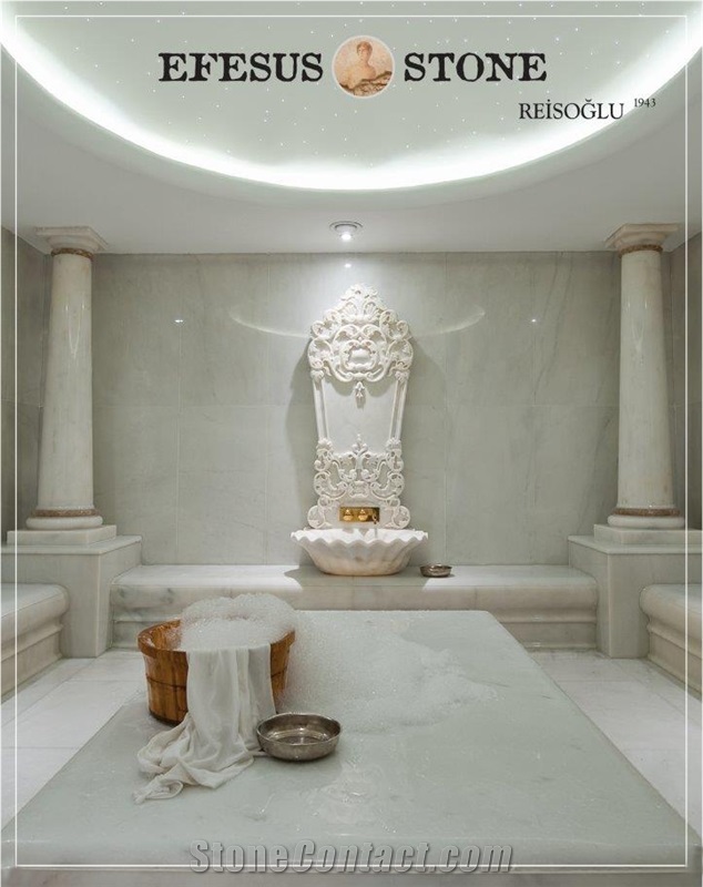 Afyon White Marble Turkish Bath Design, Kurna