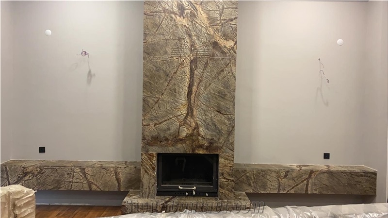 Rain Forest Brown Marble Fireplace