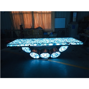 Custom Blue Agate Gemstone Backlit Table Top