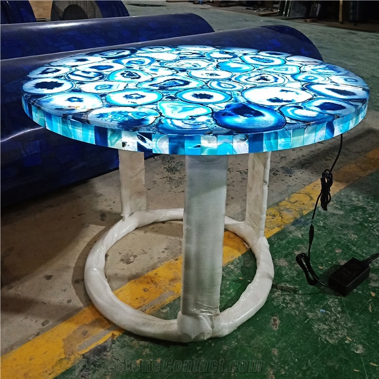 Custom Blue Agate Gemstone Backlit Table Top