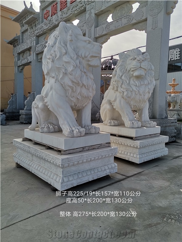 Garden White Marble Lions Sculpture Carving Statue