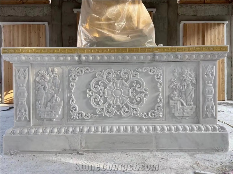 Pure White Marble Wall Relieve Carving Design