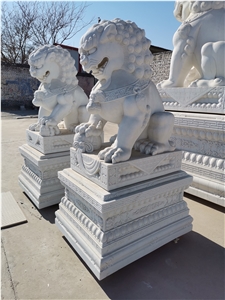 Small White Marble Lion Sculpture