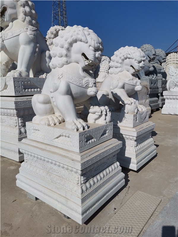 Small White Marble Lion Sculpture