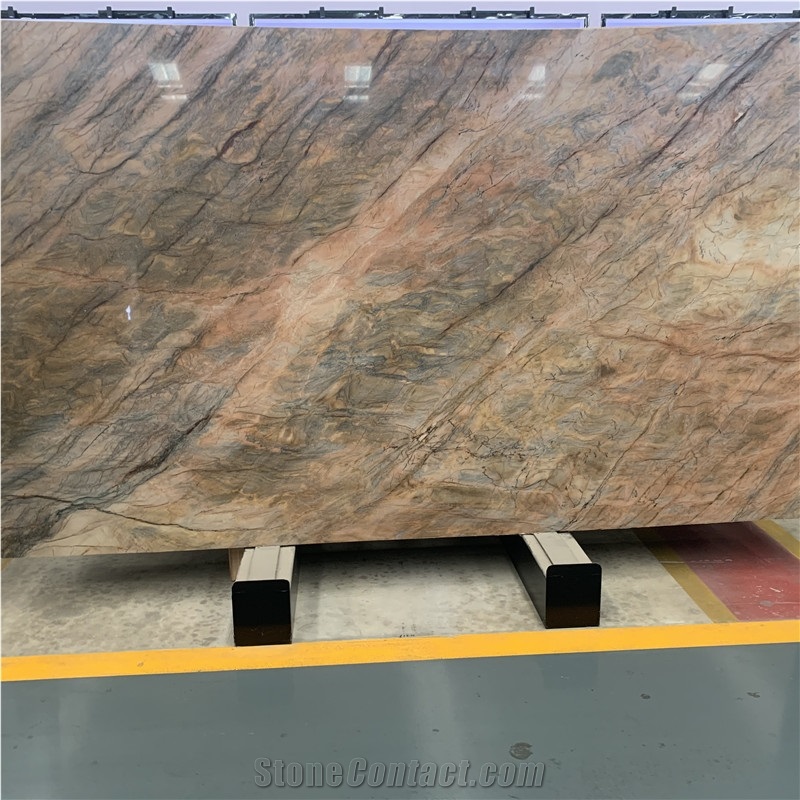 Luxury Golden Silk Quartzite Slab For Background Wall Decor