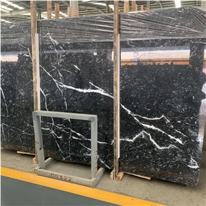 Natural Black Marble With White Veins Slab For Wall Design