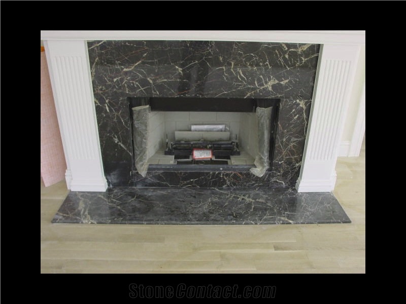 Nero St. Laurant Marble Fireplace Hearth & Facing