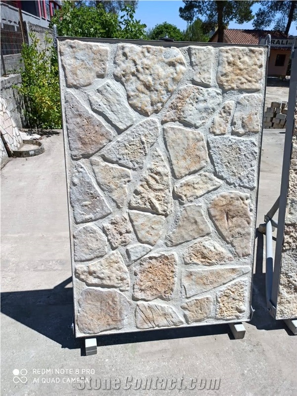 Antic Beige Limestone Irregular Flagstone Crazy Paver, Limestone Walkway Pavement
