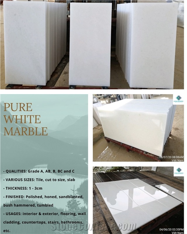 Pure White Marble Tiles, Slabs