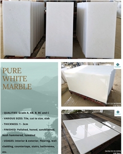 Pure White Marble Tiles, Slabs