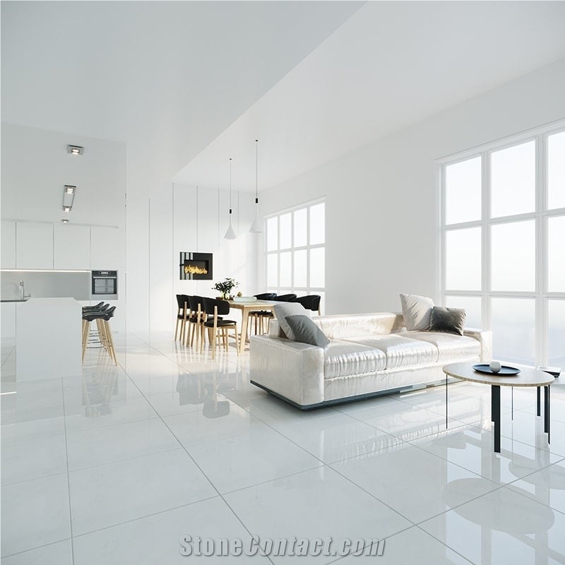 Polished White Marble Flooring Tiles, White Marble Floor Tiles Living Room