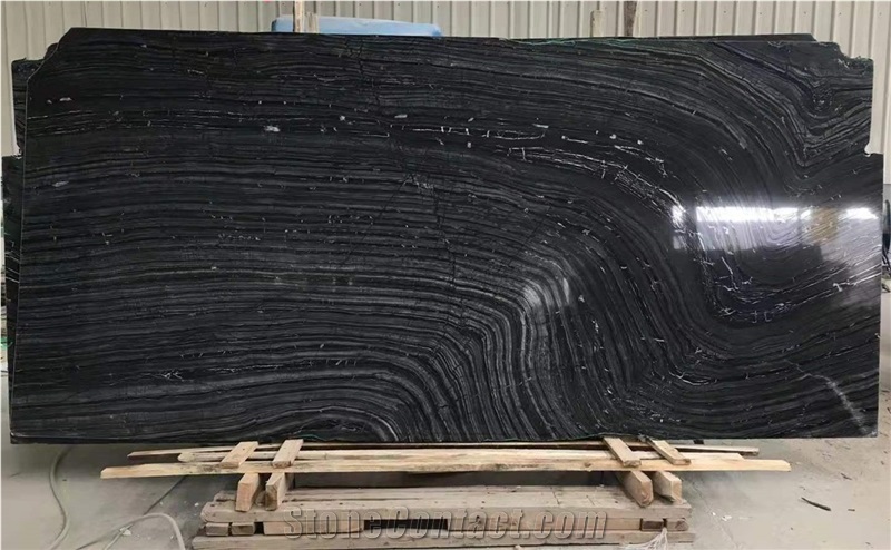 Chinese Bookmatched Black Forest Marble Slabs