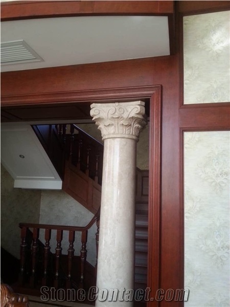 Beige Marble Column Design Carved Pillar