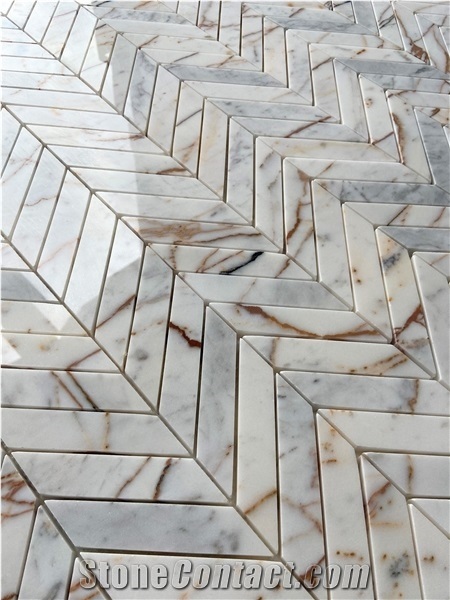 1"X3" Chevron Calacatta Terra Marble Mosaic
